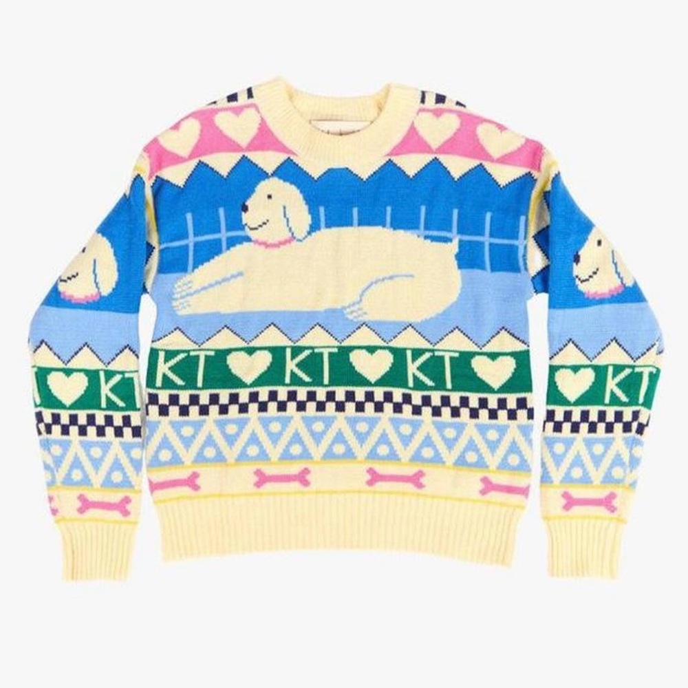 Kina & Tam Dog Tales Crewneck Sweater Women’s Medium Playful Graphic Design - Picture 2 of 8